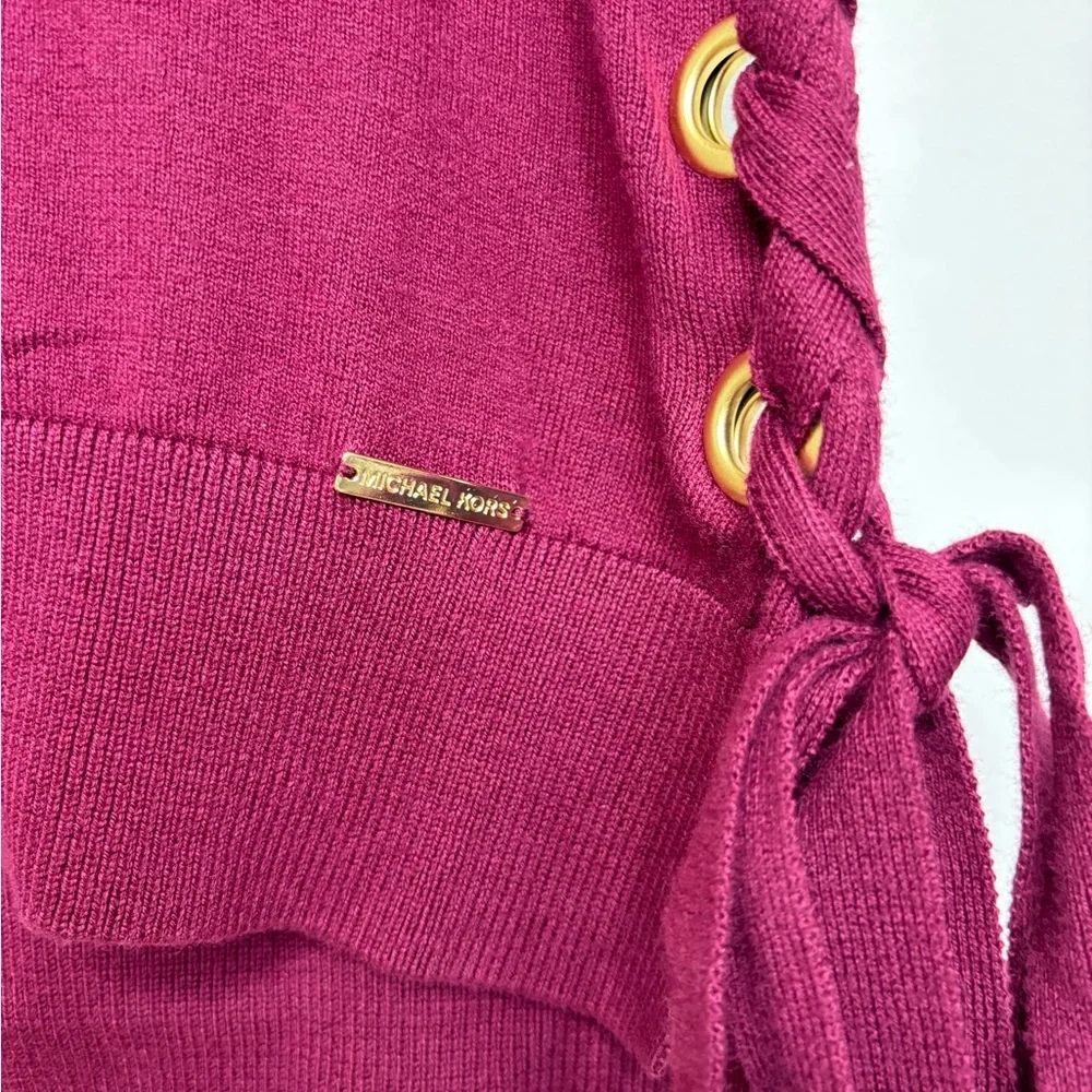 BN2 Michael Kors Women's Burgundy Sweater Side‎ Lace-Up Turtleneck